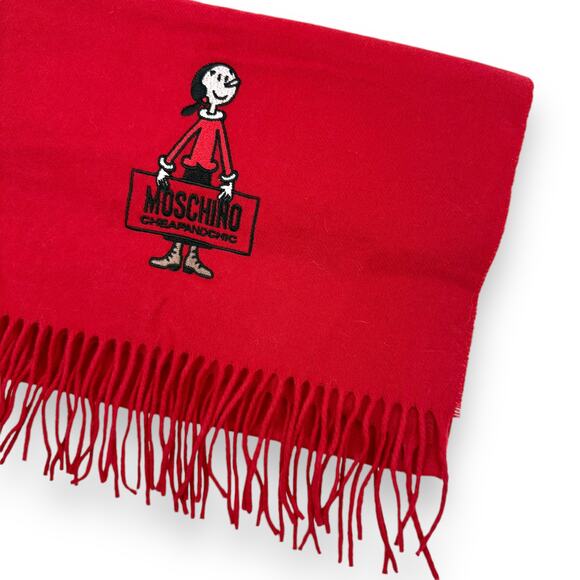 Rare 90's MOSCHINO CHEAPANDCHIC  Italian pure red merino wool Olive Oyl scarf - Picture 7 of 8